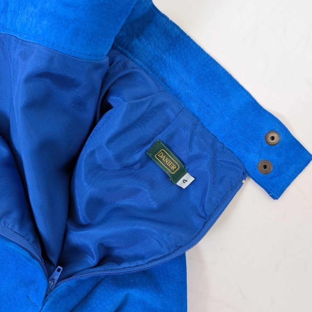 Danier Suede 2 Piece Blazer Skirt Set Size 4 Royal Blue Matching High Rise - Picture 15 of 15
